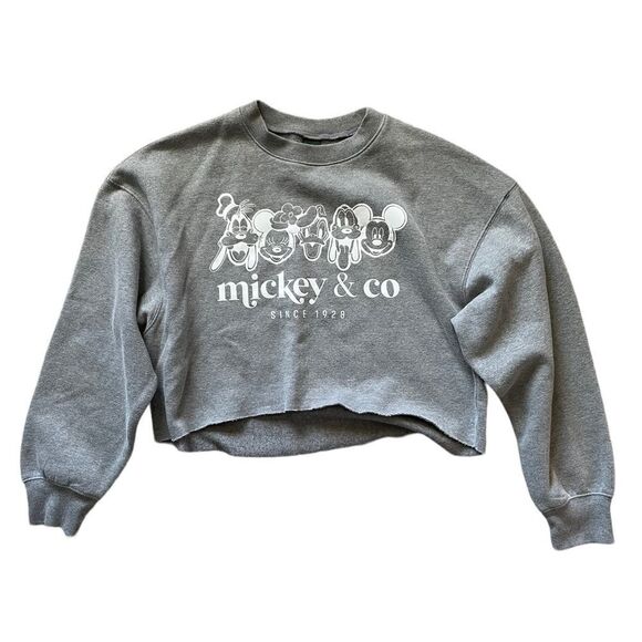 NWOT Mickey & Co Cropped Sweatshirt Gray White Size Small - Picture 1 of 4